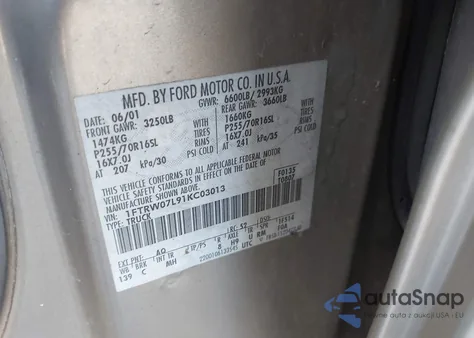 2001 Ford F-150 Harley-Davidson Edition/King Ranch Edition/Lariat/Xlt из США, поврежденный, VIN 1FTRW07L91KC03013